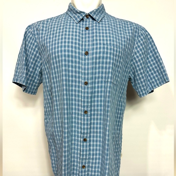 Jack O'Neill Button Up shortsleeve shirt size Large standard fit Plaid Blue - Picture 1 of 16